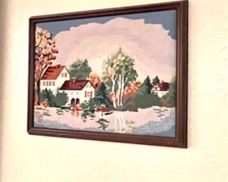 Antique needlepoint framed print