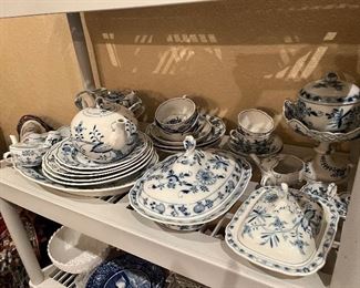 Antique Meissen Blue White Onion Porcelain China Set  c.1889