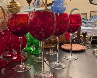 Lenox&nbsp; 6 "Holiday Gems" Ruby Red 9" Tall Wine Goblet Glasses 