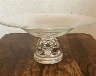 Vtg STEUBEN #7884 Crystal Art-Glass 10" Pedestal/Scroll-Footed Centerpiece Bowl