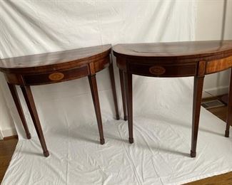 A Rare and Beautiful Pair of late 18c English Demi-lune Card Tables