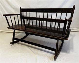 2nd Quarter 19c Hitchcock Style Paint Decorated Mammy Bench in Original Condition and of Southern Origin.