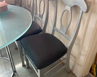 4 wooden chairs painted silver $70