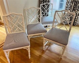 Item 16:  (4) Jonathan Adler White Lacquered Faux Bamboo Chippendale Chairs:  $595