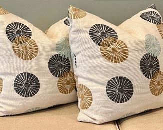 Item 14:  (2) Down Pillows with Blue, Navy, & Beige Circles:  $45/Each