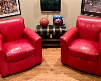 Item 37:  (2) Fire Engine Red Leather Armchairs:  $375/Each