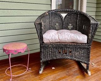 (2) Wicker Rocking Chairs & Side Table