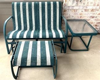 75 Patio loveseat, ottoman and side table