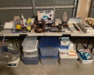 Garage items, Fan, Containers, Dog items