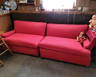 Vintage mid-mod red sofa, upholstery in excellent condition!