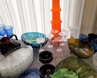 Vintage colored glass, depression glass, art glass