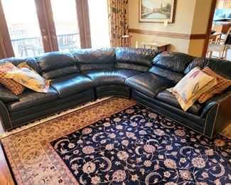 Blue leather sectional