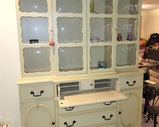 Gorgeous antique convex glass cabinet with secretary
