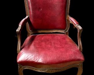 Antique Red Leather Arm Chair  -  2 Available 