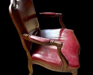 Antique Red Leather Arm Chair  -  2 Available 