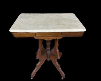 Antique Eastlake Marble-top Parlor Table w/Casters