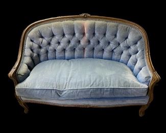 Antique Thomasville Tufted Blue Velvet Loveseat/Sofa 