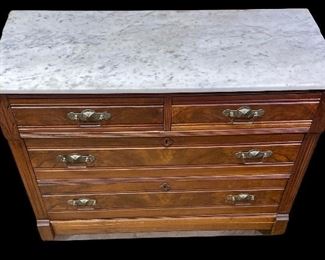 Antique Eastlake Marble-top 4-Drawer Chest