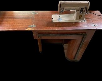Antique Sewing Machine Cabinet and Vintage Singer Sewing Machine 