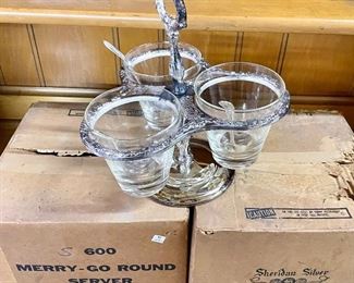 **NOS   VINTAGE SHERIDAN SILVER 'MERRY-GO-ROUND" SERVER  (3 AVAILABLE)