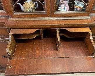 ANTIQUE CHINA CABINET WITH PULL-OUT DESK
