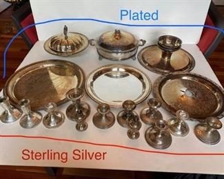 The Sterling Silver Plated Dinnerware Set shown, and/or similar products are available for shipping or for browsing and purchase at Tysons Jewelry. The price is $200. What is included: ~12” diameter ~3” tall plated bowl with attached plate
~12” diameter ~1” tall plated decorative plate
~12.5” diameter plated decorative plate with hole in the middle
~10” diameter plated bowl with cover
~10” diameter plated & glass bowl with cover
~5” diameter plated bowl
(10 pieces) ~5” diameter ~5” tall sterling silver candle holder
(2 pieces) ~2” diameter ~4” tall diameter salt & pepper shakers

Please text or call 7032689529 for inquiries, or visit Tysons Jewelry located at:

8373 Leesburg Pike #12, Vienna Virginia 22182

Additional pictures are available upon request.

We buy gold and precious metals at 95%. Please see our website to learn more about specific prices, our other products/services & additional ways to get in contact:

https://tysonsjewelry.net