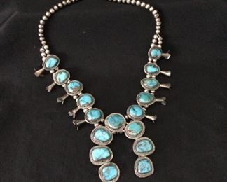 Squash Blossom Sterling Turquoise Necklace
