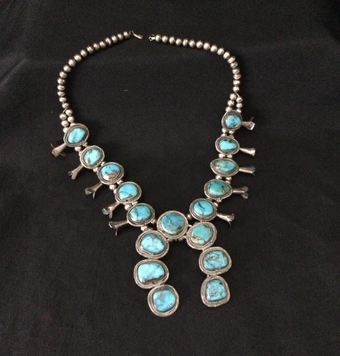 Squash Blossom Sterling Turquoise Necklace