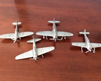 4 Pewter Vintage Aircrafts, Including the Republic P47 Thunderbolt