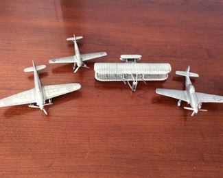4 Pewter Vintage Aircrafts, including Wright Brothers Flyer