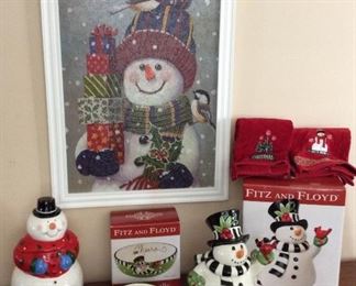 Collection of Festive Snowman Decor, Including Fitz and Floyd, Pealtzgraff and Coco Dowley