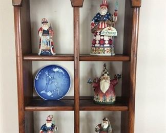 Jim Shore Holiday Collection Displayed on Beautiful Wood Hanging Plate Display Shelf