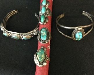 Navajo Sterling Turquoise Bracelets and Ring