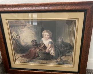 Print of Child and Furry Friends