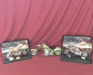 Two Harley Davidson Choppers in Cases and 1 Orange County Chopper