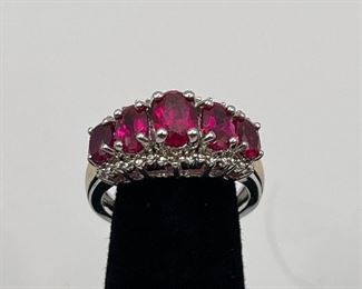 Beautiful vintage five stone ruby ring diamond accents