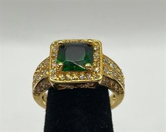 Natural 3.75ct emerald diamond accent 14 karat solid yellow gold ring