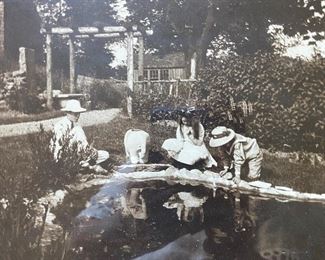 Picture of the Elephant Birdbath by the Koi Pond during the last century