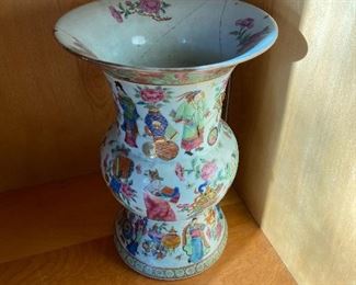 Rose Famille Vase with repaired damage