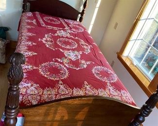 One of a pair of twin beds