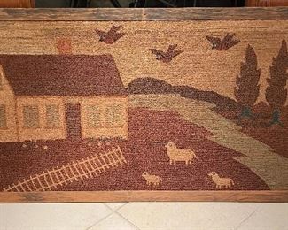 Incredible Hooked Rug of Farm Framed an ready to be hung from the family's Nova Scotia home
