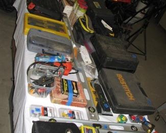 various tools, sanders, drills, air nailer, biscuit jointer, roto zip, dremel, more