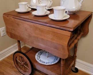 Teacart w/ Buttler's Tray & Red Cliff Ironstone Teapot Set