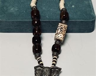 Enameled elephant necklace