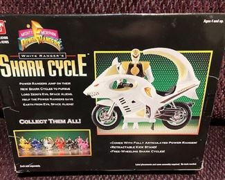 Collectable White Power Ranger Shark Cycle and Action Figure. Still In Box.