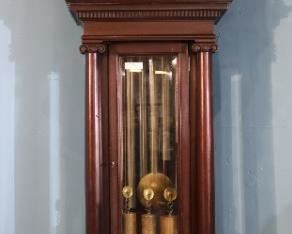 67 - Mahogany grandfather clock was presented to Joseph Ashbrook in 1908 for 43 years of service.  Works by Elliott of London