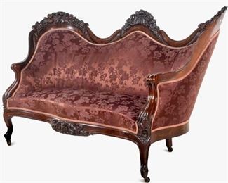 72A - Rosewood Rococo Laminated Sofa by Belter in the Rosalie with Grapes Pattern 