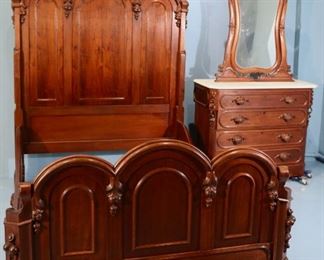 78 - 2 piece walnut Victorian bedroom suite, beautifully carved bed - 88 in. T, 56 in. W., Dresser - 80 in. T, 44 in. W, 20 in. D. 