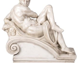  82A - Very Large rendition of MICHELANGELO ‘s  DAY Sculpture In statuary White Marble H. 2 Ft. , L. 23  In.