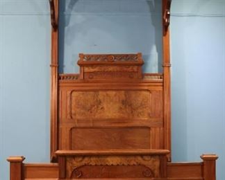 94 - Late walnut Victorian half tester with burl inlay from an old home in Canton, MS, 10 ft. 3 in. T, 57.5 in. W.